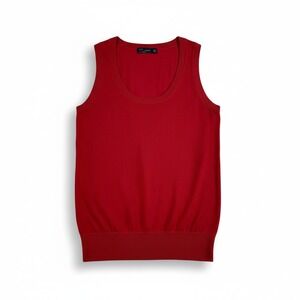 Zara Womens Red Knit Sleeveless Scoop Neck Sweater Vest Size Small Cotton Blend